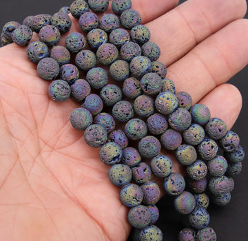 Multi Color Natural Lava Rock Beads, Purple Mix Electroplated Textured Plated Beads BS #148, Purple Blue Mix,